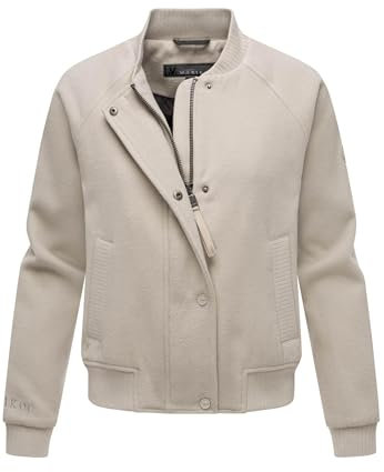 MARIKOO Damen Jacke (XS-XXL) - Übergangsjacke im College oder Bomber Jacken Style, mit Rippenbündchen, Warme Jacke Frauen - N054 (M, Bone)
