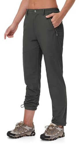 TBMPOY Women's Lightweight Hiking Pants Water Resistant Quick Dry Travel Work Outdoor Fishing Pants Zipper Pockets Dark Grey L