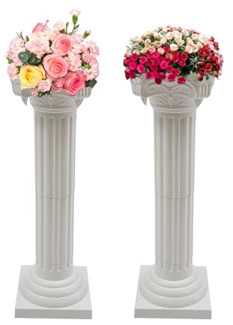 MSAIERPLR White Roman Column Pedestal Stand Sets 2 PCS, Roman Pillar Flower Stand, Wedding Pillars Columns For Ceremony Decoration Event Party, 27*88cm
