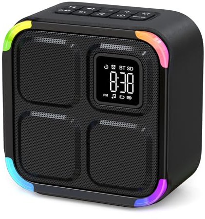 APUZOM Bluetooth Lautsprecher mit Wecker 30 Natural Sounds | 5-in-1: Nachtlicht, Tischuhr, Schlaf Timer, LED Lichtshow, Lange Akkulaufzeit, Geschenk für Frauen und Männer, Mädchen und Junge