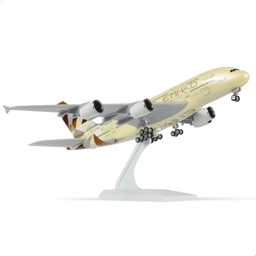 QIYUMOKE 1/240 A380 för Etihad harts flygplansmodell med stativ | 30 cm stor konstharts flygplansmodell, samlarobjekt för vuxna, lämplig för hem- och kontorsdekoration samt som en gåva