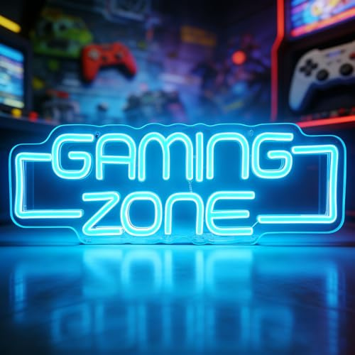 GAOUTO GamingZone neonskylt, 42,5 x 14 cm neonljusskylt, spel neonskyltar gaming zon gamin g Neo n Schil d, Gamin g Neo n Light Schil d för tonåringar pojkar rum dekor, för gamer gåvor