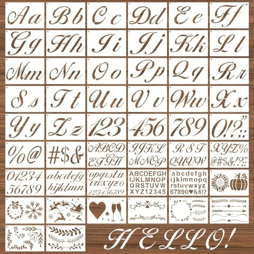 Gansdnek 50 Pcs Plantillas de Letras para Manualidades, Plantillas Caligráficas de Letras, Números y Símbolos, Plantillas de Plástico Reutilizables para Pintar con Spray, Dibujar, Manualidades