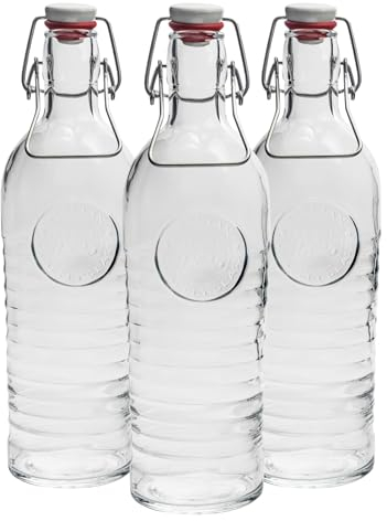 Bormioli Rocco 1825 Vintage Glasflasche mit Bügelverschluss - 1200 ml - 3er-Set Glaschflasche 1,2l Officina 1825 Natur 31 x 8.5 x 8.5 cm