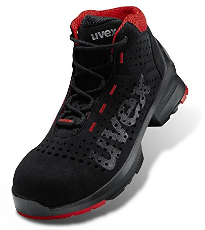 Uvex Unisex Adults Stivale Allacciato traforato S1 SRC W11 Perforated lace-up Boot, Schwarz/Rot, 10 UK
