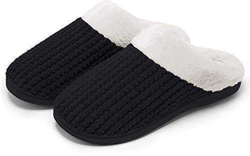 Kuako Chaussons Doublées en Peluche Femme Anti-dérapant À Mémoire D'intérieur Hiver Confort Chauds Accueil Pantoufles, Noir, 40/41 EU