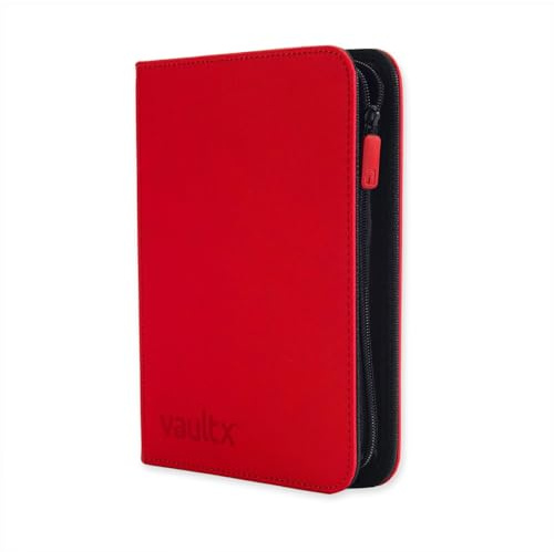 Vault X 4 Pocket Trading Card Zip Binder, 160 cards, Premium Exo-Tec Album Material, 20 Side-Loading Pages, Folder for Collectible Card Games, Sports, TCG (Red)