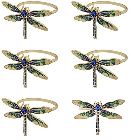 Dragonfly Napkin Rings Set of 6, Fashion Simple Insect Series Rhinestone Dragonflies Shape Napkin Rings for Easter, Christmas, Holiday Party Table Napkin Decoration(Dragonfly)