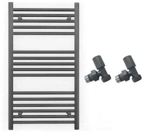 Myhomeware 550mm Wide Straight Anthracite Grey Heated Bathroom Towel Rail Radiator With Valves For Central Heating UK (With Angled Valves, 550 x 900 mm (h))
