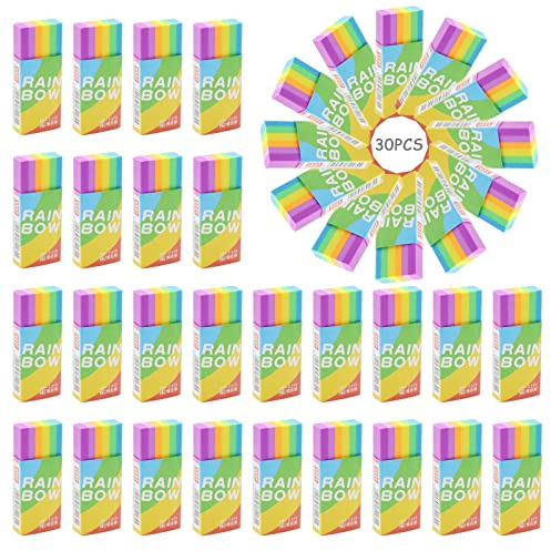 Radierer Set, 30 Stücke 2B Kinder Regenbogen Radiergummi Farbenfroh, Weich für Schulen Skizzen Büro Zeichen