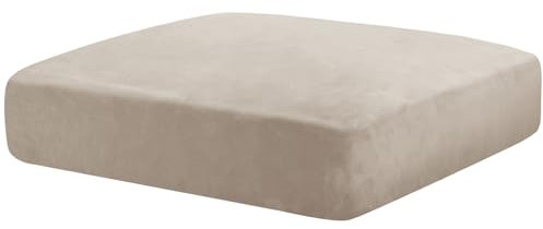 CHELZEN Velvet Sofa Seater Cushion Cover, Super Stretch Sofa Cushion Slipcovers, Soft Couch Cushion Covers Furniture Protector for Living Room (1 Seater, Khaki)
