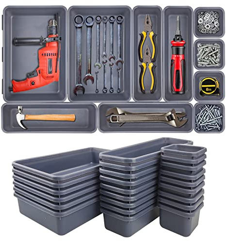 QPEY 24 Stück Werkzeugkasten-Organizer, Trennwände, Besteck-Organizer für Schublade, Werkzeugtruhe, Organizer, Werkzeugschrank, Werkbank, Schreibtisch, Teile, Besteck