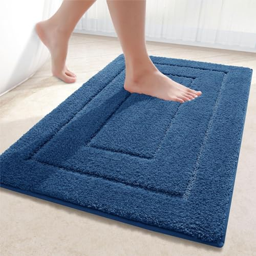 Homaxy Mikrofaser Badezimmerteppich rutschfest Waschbar Badematte Weiche Badteppich Wasserabsorbierend Badvorleger für Badezimmer - 40x60cm,Marine Blau