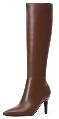 Easyfox Botas altas hasta la rodilla para mujer, botas altas de tacón alto de aguja de 3 pulgadas, botas largas con cremallera lateral, botas altas hasta la rodilla, Marrón, 38 EU