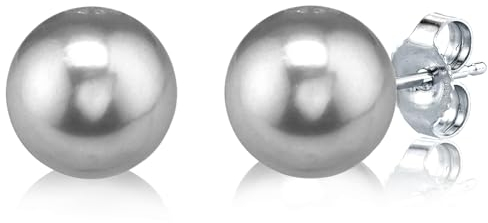 LIHELEI Perlen Ohrstecker Damen, Perlen Ohrringe 925 Sterling Silber 8mm Button Weiß Süßwasser Perlen Ohrstecker Geschenk für Damen - Silbergraue Perle