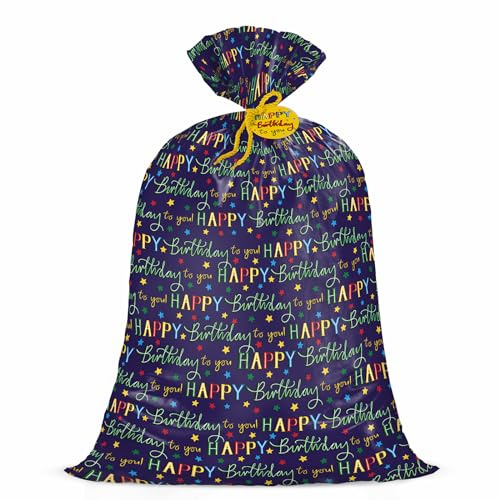 Loveinside Borsa Regalo Grande In Plastica Per Compleanno Da 56 - Lettere Colorate Di Buon Compleanno E Design A Stelle Per Compleanni,Celebrazioni O Qualsiasi Occasione Per Bambini - 142,3 X 91,5 Cm