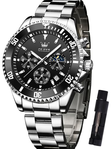OLEVS Silber Herren Uhr Schwarz Matt Zifferblatt Elegnt Edelstahl Armbanduhr Herren Großes Analog Mens Watches Leuchtend mit Datum Mode Quarz Herrenuhren Chronograph Wasserdicht Geschenke für Männer