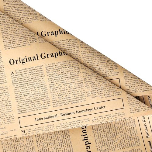 Whaline Vintage Newspaper Wrapping Paper - Not Roll - Old Newsprint Gift Wrap Paper Folded Flat Retro Kraft Magazine DIY Craft Art Paper for Wedding Birthday Party Decor Supplies, 10 Sheets