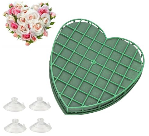 FRTAOOP Steckschaum Herz, Steckschwamm Zum Basteln mit Saugnapf, Nasssteckschaum mit Gitter, für DIY Blumengestecke, Hochzeit, Geburtstag