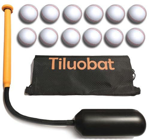 Tiluobat Baseball Hitting Trainer Set -Train Batting Skills with Centrifugal Force & Rope Baseball Swing Trainer bat Includes 12 White Training Softies