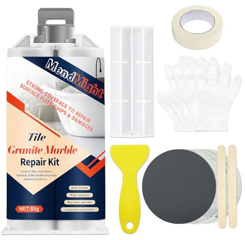 MendMight Kit Reparation Carrelage, Blanc Kit Réparation Receveur de Douche Résine, Colle Carrelage Kit de Réparation pour Comptoirs en Quartz et Marbre pour ébréchures, Trous, Bosses, Rayures