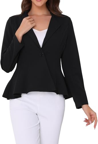 Allegra K Donna Blazer da Ufficio con Colletto Alto, Manica Lunga, Bottone Singolo, Peplo, Blazer da Lavoro Nero L