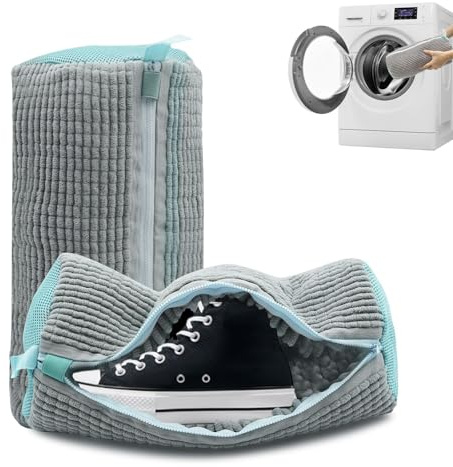 HOPAISH 2 Pezzi Sacchetti Scarpe Lavatrice, Usi Consigliati Per Lavabili Sneakers,Scarpe Da Corsa,Scarpe Da Calcio,Scarpe Running,Scarpe Trekking Di Tutte Le Dimensioni, 39 x19 cm Grigio
