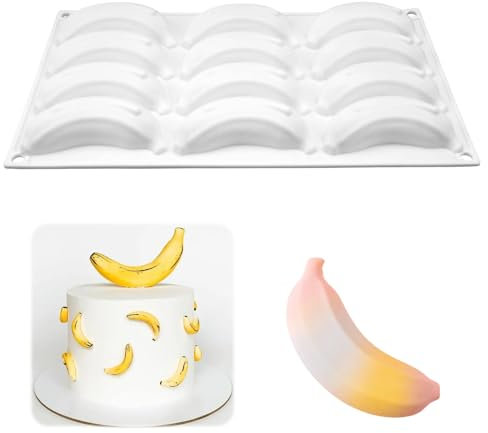 Moule Silicone Patisserie Banane, Moule Trompe L'oeil Fruit Sans BPA, 3D Moules Entremet Silicone, Facile à Nettoyer, Anti-adhésif Moules à Chocolat pour Cuisson de Mousse, Gelée, Dessert (12 Cavités)