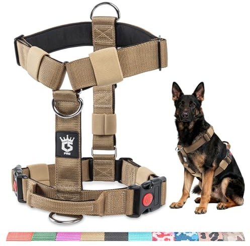 TSPRO Arnés Táctico para Perros No Pull, Alta Resistencia, Ajustable, con Asa y Hebilla de Liberación Rápida, para Perros Medianos y Grandes en Paseos al Aire Libre (Khaki 25, M)