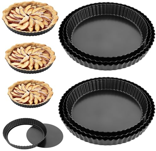 LOPYXBR Lot de 6 moules à tarte avec base amovible, 20/22/24 cm Moule à quiche antiadhésif, moule à tarte rond, moule à quiche avec base amovible, moule à fond de tarte pour tarte, quiche, tourte