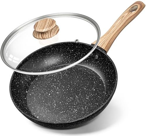 MICHELANGELO Non-Stick Pan with Lid 20 cm, Frying Pan 20 cm, Granite Coating, Induction Compatible, Omelette Pan, Healthy Stone Cookware, PFOA Free