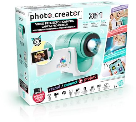Photo Creator Camera Projector | Kids HD Video & 48MP Photo Camera with WiFi Casting from Smartphone, 2.4 Screen & Projector up to 90 | Fun Gift for Kids & Families | 16GB SD Card & Stickers