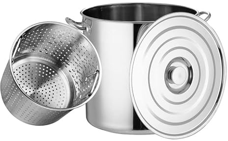 Pentola multiuso in acciaio inox di grande capacità, 35 x 35 cm, ideale per riso, farina d'avena, acqua, bagnomaria, aragoste e gamberetti, include cestino e coperchio.