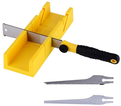 4 PCS Miter Box and Saw Set, 3 Replaceable Hand Saws with 12-Inch Plastic Mitre Box, Precise Miter and Bevel Cuts for Molding,Trim, Woodworking and Crafting