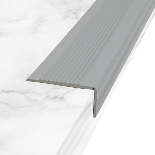 Zayejod 15M Bullnose Stair Anti Slip Nosing Self-Adhesive, 50x25mm | Grey Vinyl Edging Strip,Non Slip Step Trim,PVC Rubber Angle Stair Edge Trim for Indoor Outdoor Stairs