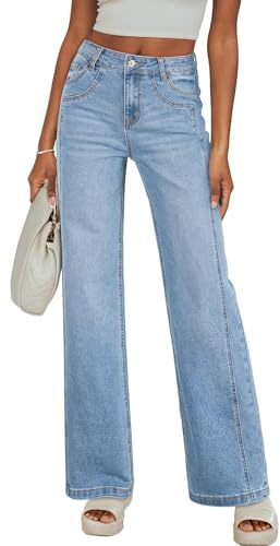 Jeans for Women UK Elasticated High Waist Wide Leg Trousers Slim Fit Boyfriend Denim Pants Pull On Baggy Stretch Bootcut Jeggings Straight Leg Streetwear