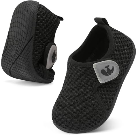 Baby Trainers Barefoot Toddler Shoes Comfortable First Walking Footwear Breathable Kids Sneakers Black 15-18 Months