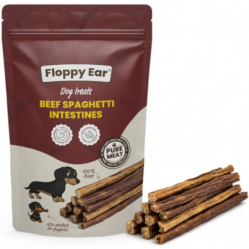 Floppy Ear Beef Spaghetti Intestines Dog Treats 200g - 100% Pure Beef, Air Dried 15cm Sticks, High Protein, Puppy & Senior Friendly, Gluten Free Dogs