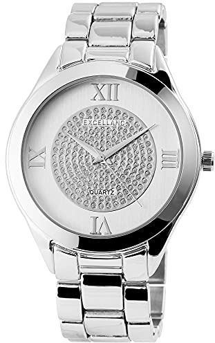 Excellanc Damen-Uhr Gliederarmband Metall Clipverschluss Strass Analog Quarz 1800084 (silberfarbig)