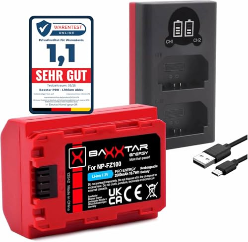 Baxxtar Set: NP-FZ100 batteri 2600mAh med laddare 18582 USB-C Dual LCD