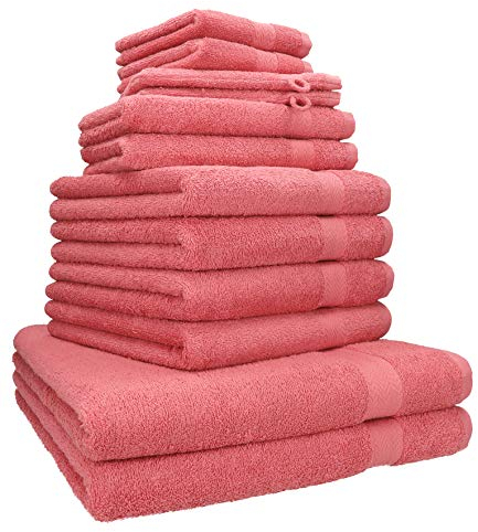 Betz Premium Handtuch-Set 12-teilig – 100% Baumwolle – Oeko-TEX® Zertifiziert – extra saugfähig & weich – hohe Grammatur – Duschtücher, Handtücher, Gästetücher & Waschhandschuhe - Farbe Himbeere