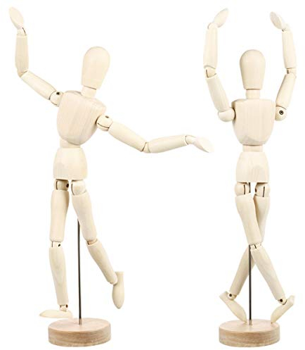 EXCEART 2pcs 12 Inch Wooden Mannequin with Flexible Joints, DIY Artist Model Figure for Sketching, Drawing, Home Decoration, and Desk Toy
