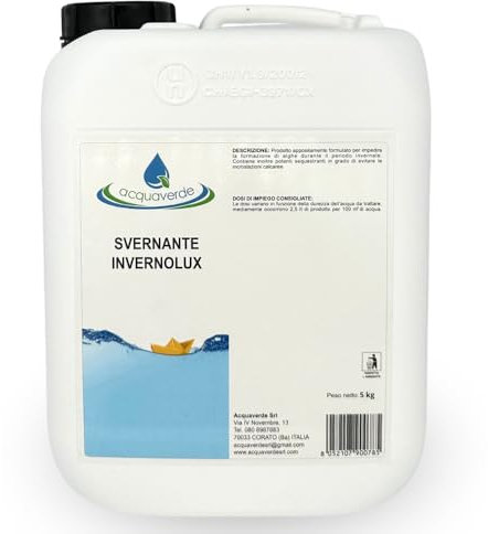 acquaverde | Invernolux Svernante Liquido per Piscina, 5 kg - Mantenimento Invernale PREMIUM per l' Acqua di Piscine, non schiumogeno: Antibatterico, Antialghe con Sequestrante Calcare e Metalli