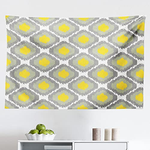 Ambesonne Ikat Tapestry, Repeating Ikat Shapes Tied into Bundles Old Form of Textile Historical Tribal, Fabric Wall Hanging Decor for Bedroom Living Room Dorm, 45 X 30, Grey White Yellow