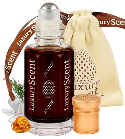 Perfume Oil Oud Noir Roll-On 6ml – Long Lasting Alcohol Free Arabian Attar – Premium Unisex Woody Spicy Oriental Fragrance with Amber, Musk & Cypress Notes by Luxury Scent