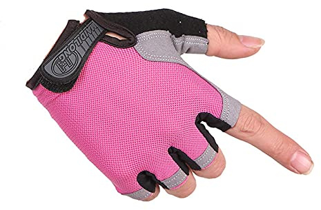 TAHUAON Guantes de gimnasio unisex de medio dedo para canoa, windsurf, kiteboarding, vela, cincha de muñeca ajustable (ordinario-rosa M)