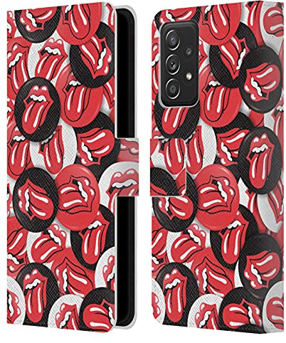Head Case Designs Officially Licensed The Rolling Stones Tongue Classic Button Pattern Licks Collection Leather Wallet Case Compatible with Galaxy A52 / A52s / 5G (2021)