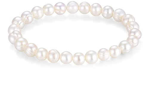 LUINNO Bracciale di Perle da Donna Con Vere Perle Naturali d'Acqua Dolce Bianche | Forma Barocca Ø 8 mm 18 cm di Lunghezza