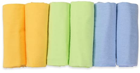 FENSILO Panni in molton, confezione da 6 pannolini in flanella in 100% cotone, 80 x 80 cm, pannolini in molton, unisex, per ragazzi o ragazze, giallo, verde, blu