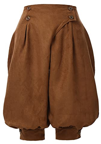 COSDREAMER Pantaloncini da Donna a Vita Alta Doppiopetto Rinascimentale Pantaloni medievali Vintage Mutandine Pirata Pantaloncini (M, Marrone)